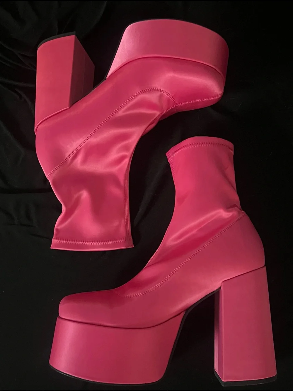 Platform Block Heel Ankle Boots in Vibrant Pink
